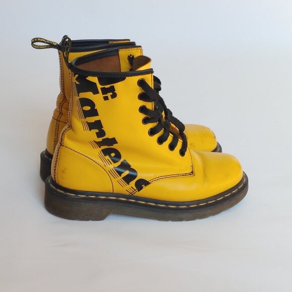 DOC DR MARTENS YELLOW LOGO BOOTS SMOOTH LEATHER RARE UNISEX SIZE 4UK US:W6 M5 - Picture 13 of 16